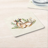  Waterverf Deer Laying Down Boho Kartonnen Onderzetters (Schuin)