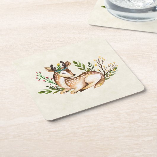 Waterverf Deer Laying Down Boho Kartonnen Onderzetters (Schuin)