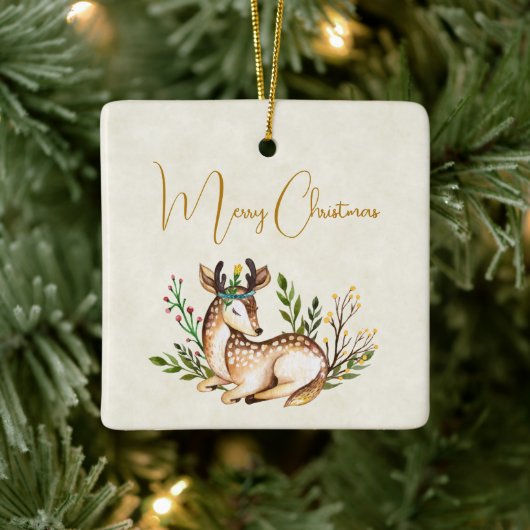 Waterverf Deer Laying Down Boho Keramisch Ornament (Boom)