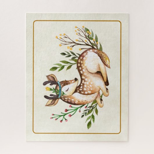 Waterverf Deer Laying Down Boho Legpuzzel (Verticaal)