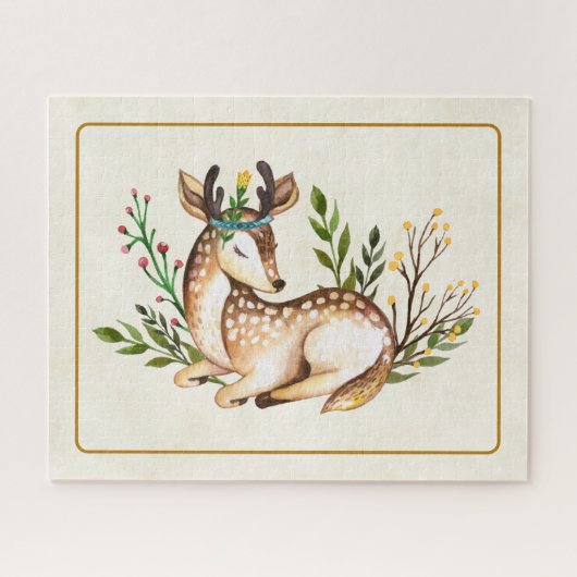 Waterverf Deer Laying Down Boho Legpuzzel (Horizontaal)