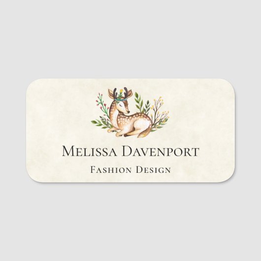  Waterverf Deer Laying Down Boho Naamplaatje (Voorkant)