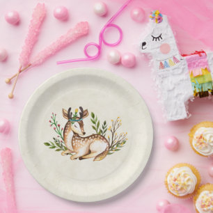 Waterverf Deer Laying Down Boho Papieren Bordje