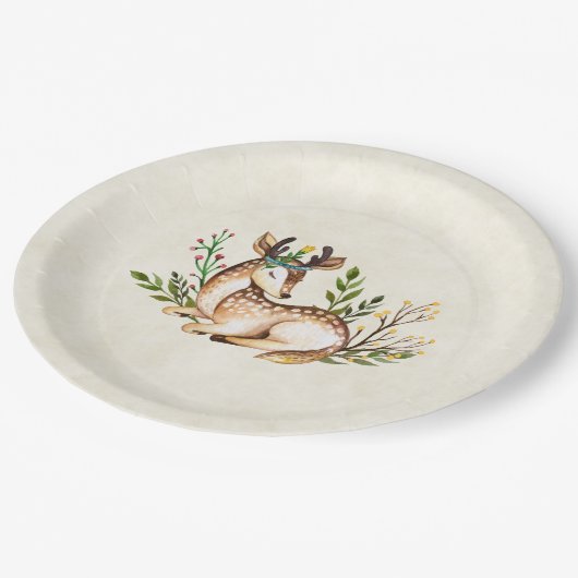  Waterverf Deer Laying Down Boho Papieren Bordje (Gekanteld)