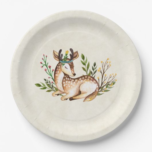  Waterverf Deer Laying Down Boho Papieren Bordje (Voorkant)