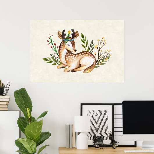 Waterverf Deer Laying Down Boho Poster (Thuiskantoor)
