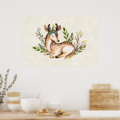 Waterverf Deer Laying Down Boho Poster (Keuken)