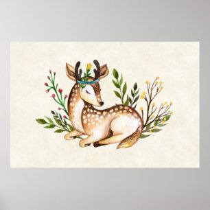 Waterverf Deer Laying Down Boho Poster