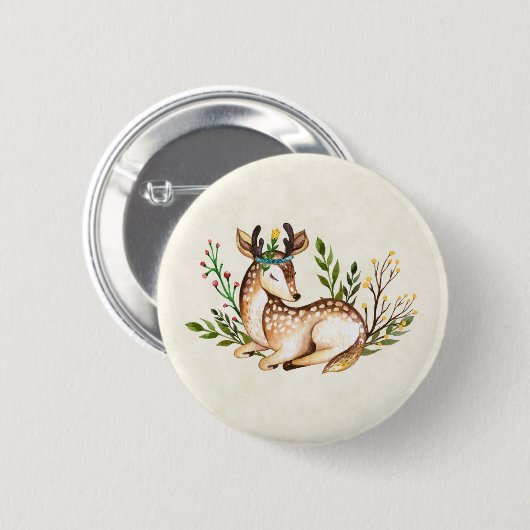 Waterverf Deer Laying Down Boho Ronde Button 5,7 Cm (Voorkant /achterkant)