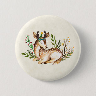  Waterverf Deer Laying Down Boho Ronde Button 5,7 Cm