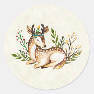 Waterverf Deer Laying Down Boho Ronde Sticker