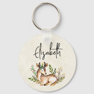 Waterverf Deer Laying Down Boho Sleutelhanger