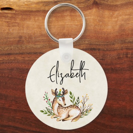 Waterverf Deer Laying Down Boho Sleutelhanger (Voorkant)