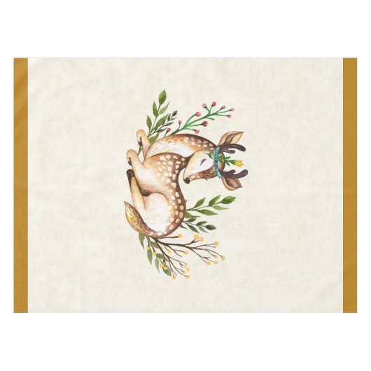 Waterverf Deer Laying Down Boho Tafelkleed (Voorkant (Horizontaal))