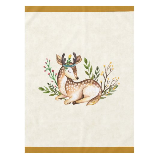  Waterverf Deer Laying Down Boho Tafelkleed (Voorkant)