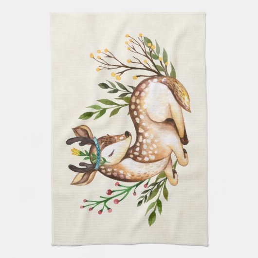  Waterverf Deer Laying Down Boho Theedoek (Verticaal)