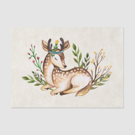 Waterverf Deer Laying Down Boho Tissuepapier (Voorkant)