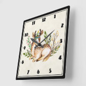  Waterverf Deer Laying Down Boho Vierkante Klok (Hoek)