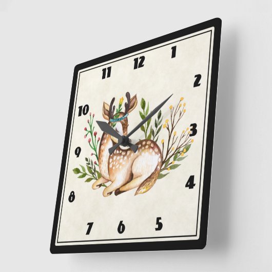  Waterverf Deer Laying Down Boho Vierkante Klok (Hoek)