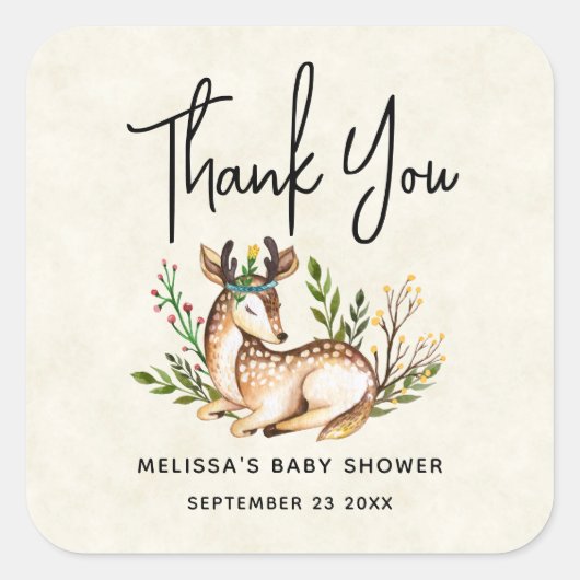  Waterverf Deer Laying Down Boho Vierkante Sticker (Voorkant)