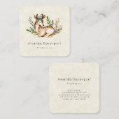 Waterverf Deer Laying Down Boho Vierkante Visitekaartje (Voorkant / Achterkant)