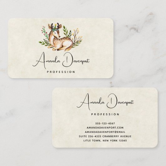  Waterverf Deer Laying Down Boho Visitekaartje (Voorkant / Achterkant)