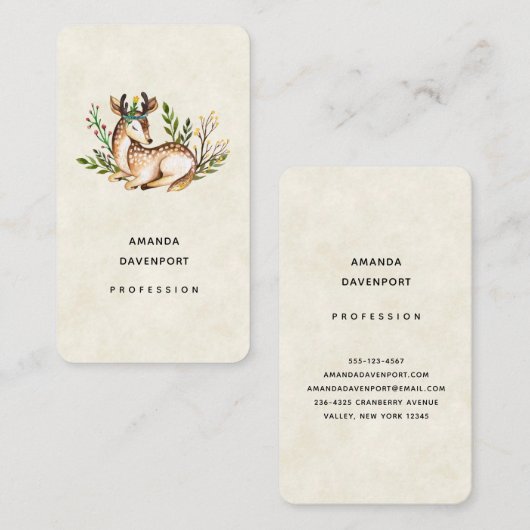 Waterverf Deer Laying Down Boho Visitekaartje (Voorkant / Achterkant)