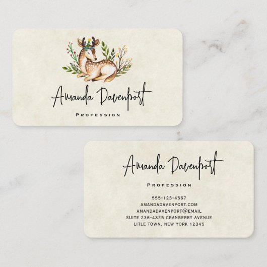  Waterverf Deer Laying Down Boho Visitekaartje (Voorkant / Achterkant)