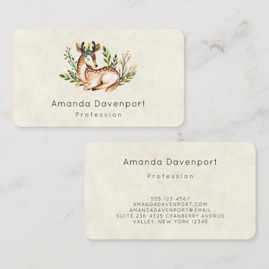Waterverf Deer Laying Down Boho Visitekaartje (Voorkant / Achterkant)