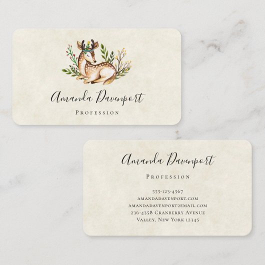  Waterverf Deer Laying Down Boho Visitekaartje (Voorkant / Achterkant)
