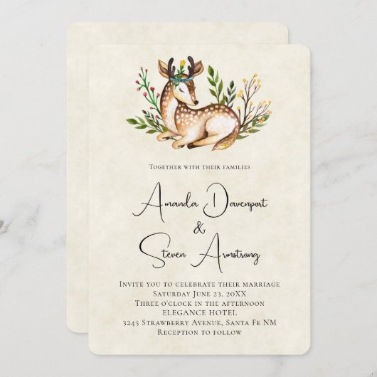  Waterverf Deer Laying Down Boho Wedding Kaart (Voorkant / Achterkant)
