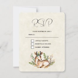  Waterverf Deer Laying Down Boho Wedding RSVP Kaartje