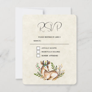  Waterverf Deer Laying Down Boho Wedding RSVP Kaartje