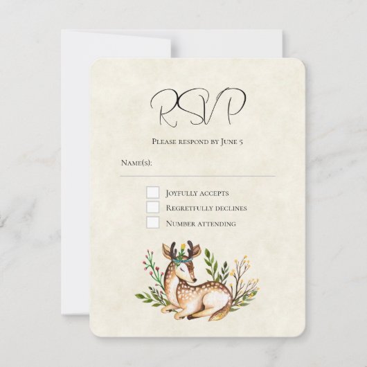  Waterverf Deer Laying Down Boho Wedding RSVP Kaartje (Voorkant)