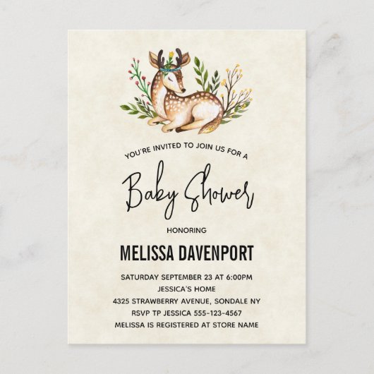  Waterverf Deer Lazing Down Baby shower Briefkaart (Voorkant)