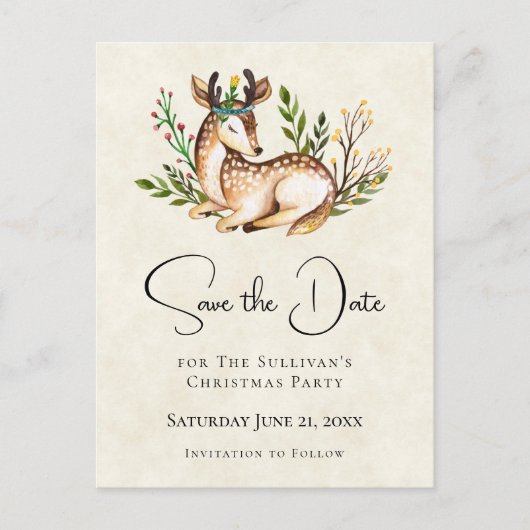 Waterverf Deer Lazing Down Boho Save the Date Uitnodiging Briefkaart (Voorkant)