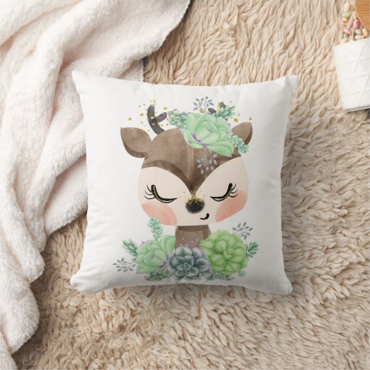Waterverf Deer met Succulent Sierkussen (Deken)
