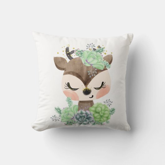Waterverf Deer met Succulent Sierkussen (Voorkant)