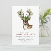 Waterverf Deer Mistletoe Wreate kerstparty Kaart (Staand voorkant)