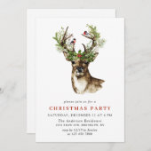 Waterverf Deer Mistletoe Wreate kerstparty Kaart (Voorkant / Achterkant)