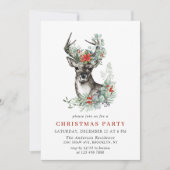 Waterverf Deer Poinsettia Wreater kerstparty Kaart (Voorkant)