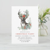 Waterverf Deer Poinsettia Wreater kerstparty Kaart (Staand voorkant)