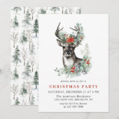 Waterverf Deer Poinsettia Wreater kerstparty Kaart (Voorkant / Achterkant)