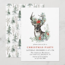 Waterverf Deer Poinsettia Wreater kerstparty