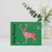 Waterverf Deer, roze oranje groene kerst Feestdagenkaart (Staand voorkant)