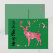 Waterverf Deer, roze oranje groene kerst Feestdagenkaart (Voorkant / Achterkant)