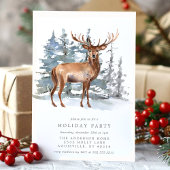 Waterverf Deer Stag in Snow Holiday Party Kaart