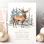 Waterverf Deer Stag in Snow Holiday Party Kaart