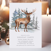 Waterverf Deer Stag in Snow Holiday Party Kaart