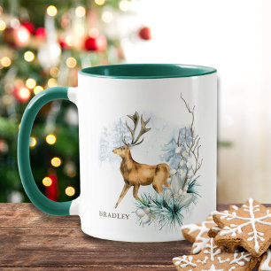 Waterverf Deer Stag Winter Floral Mok